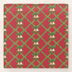 Traditional Christmas red and green jingle bells Glass Coaster