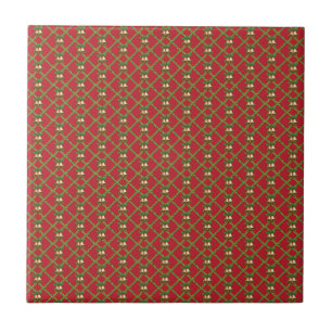 Traditional Christmas red and green jingle bells Tile
