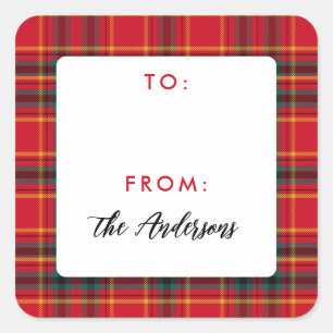 Traditional Christmas Red and Green Plaid  Square Sticker