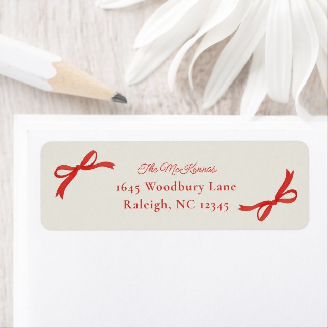 Traditional Christmas Red Bow Return Address (Insitu)