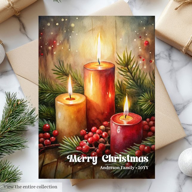 Traditional Christmas red candles card pine wreath (Traditional Christmas bells card pine wreath accent

)
