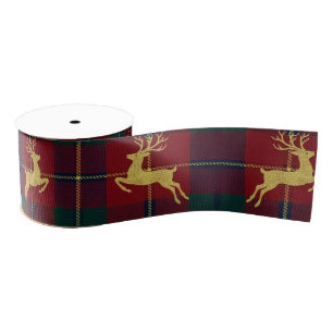 Traditional Christmas Reindeer Plaid Grosgrain Ribbon