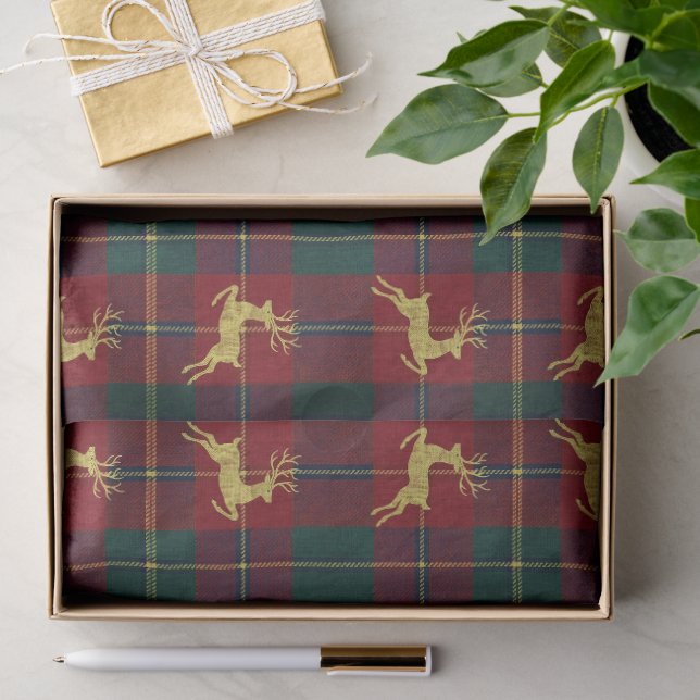 Traditional Christmas Reindeer Plaid Tissue Paper (Gift)