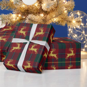Traditional Christmas Reindeer Plaid Wrapping Paper