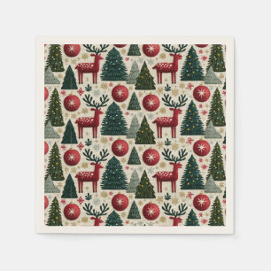 Traditional Christmas Reindeer Tree Pattern Napkin