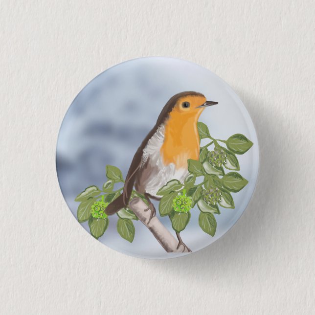 Traditional Christmas Robin and Ivy 3 Cm Round Badge (Front)
