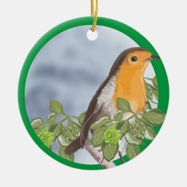 Traditional Christmas Robin and Ivy Ceramic Tree Decoration (Front)