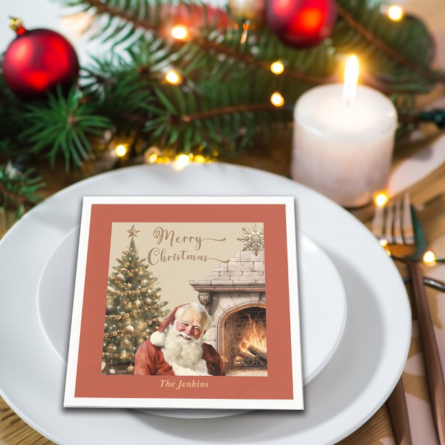 Traditional Christmas Santa Claus Custom Name Napkin (Creator Uploaded)