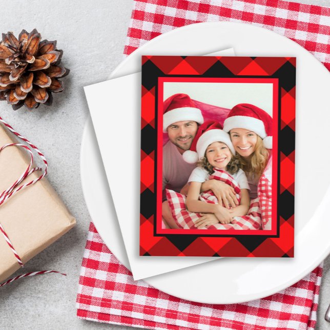 Traditional Christmas Tartan Plaid Family Photo Invitation (Creator Uploaded)