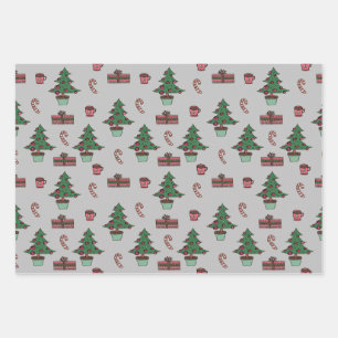 Traditional Christmas Tree, Candy Cane Design Gift Wrapping Paper Sheet