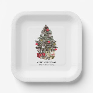 Traditional Christmas tree custom name paper plate