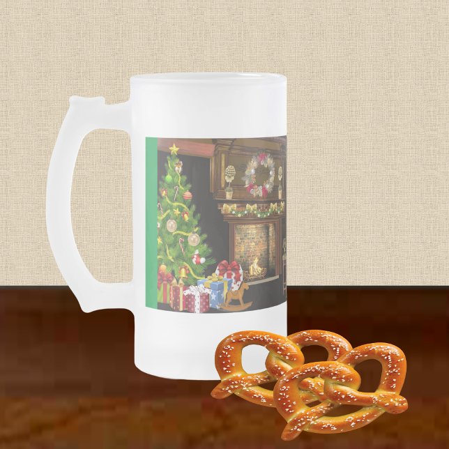 Traditional Christmas Tree,Gifts & Fireplace Frosted Glass Beer Mug (Creator Uploaded)