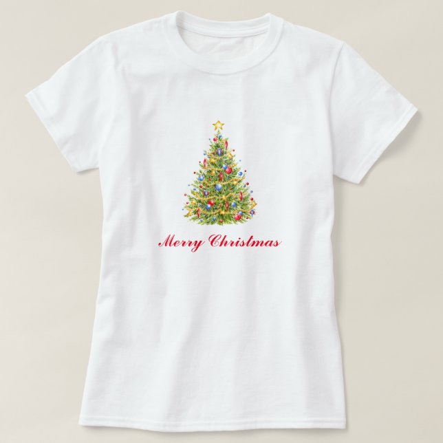 Traditional Christmas Tree Greeting Card T-Shirt (Design Front)