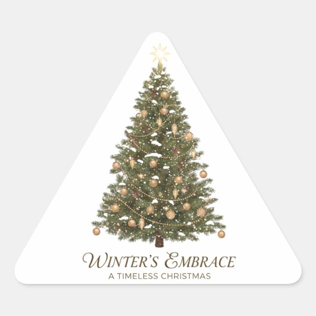 Traditional Christmas Tree Winter's Embrace Triangle Sticker (Front)