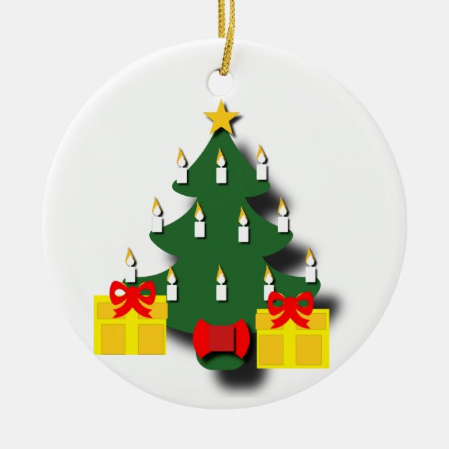 Traditional Christmas Tree with Candles Ceramic Tree Decoration (Front)