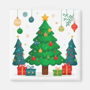Traditional Christmas Tree With Colourful Ornament Magnet