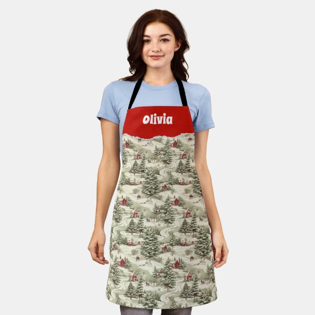 Traditional Christmas Village Custom Name Apron (Worn)