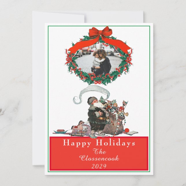 Traditional Christmas Vintage Santa Photo Holiday Card (Front)
