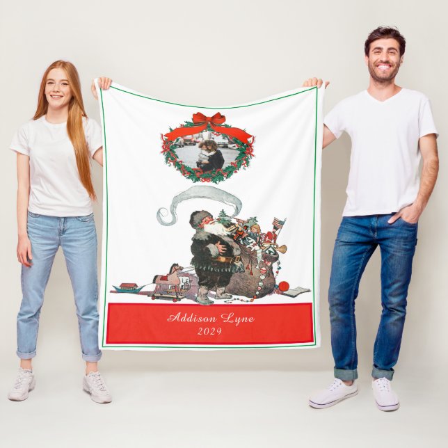 Traditional Christmas Vintage Santa Photo Holiday  Fleece Blanket (In Situ)