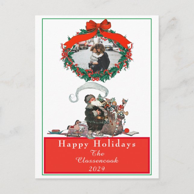 Traditional Christmas Vintage Santa Photo Holiday  Postcard (Front)