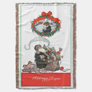 Traditional Christmas Vintage Santa Photo Holiday Throw Blanket