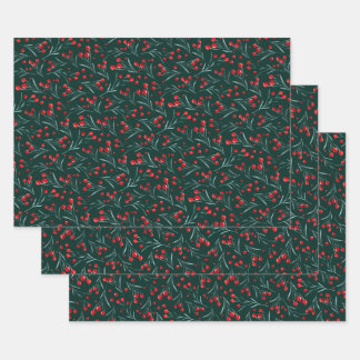 Traditional christmas watercolor berries wrapping paper sheet