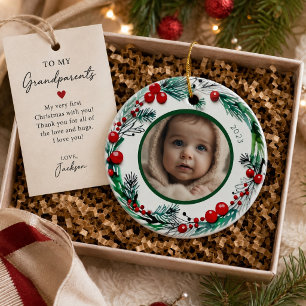 Traditional Christmas Wreath Babys First Christmas Ceramic Tree Decoration