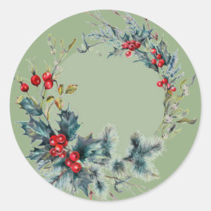 Traditional Christmas Wreath  Classic Round Sticker