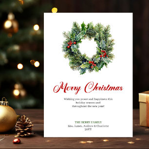 Traditional Christmas Wreath Holiday Greeting Card