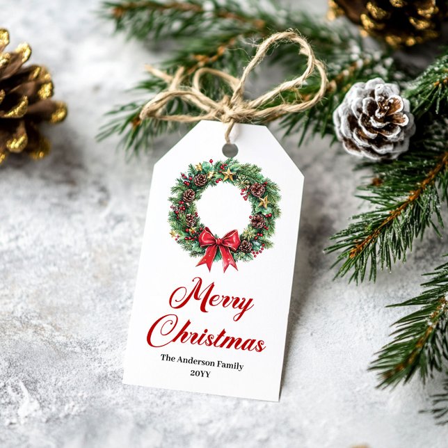 Traditional Christmas Wreath Holiday Label (Traditional Christmas Wreath Holiday Label)