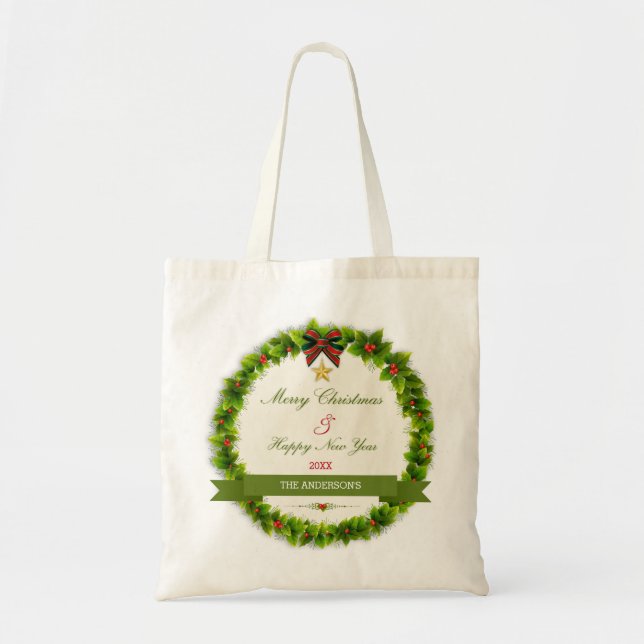 Traditional Christmas wreath illustration Tote Bag (Front)
