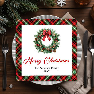 Traditional Christmas Wreath Napkins Personalized