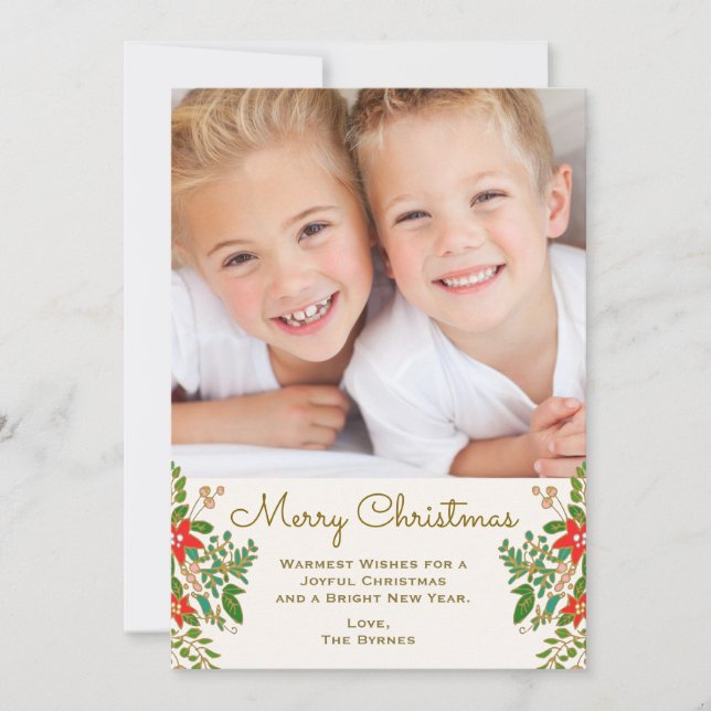 Traditional Christmas Wreath One Photo Card (Front)