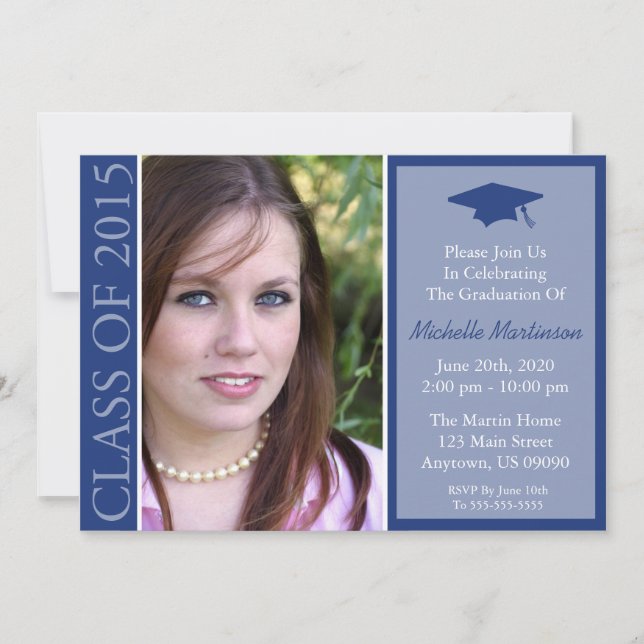 Traditional Class Of 2015 Graduation (Navy Blue) Invitation (Front)