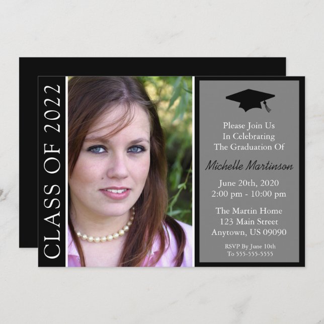 Traditional Class Of 2022 Graduation (Black) Invit Invitation (Front/Back)