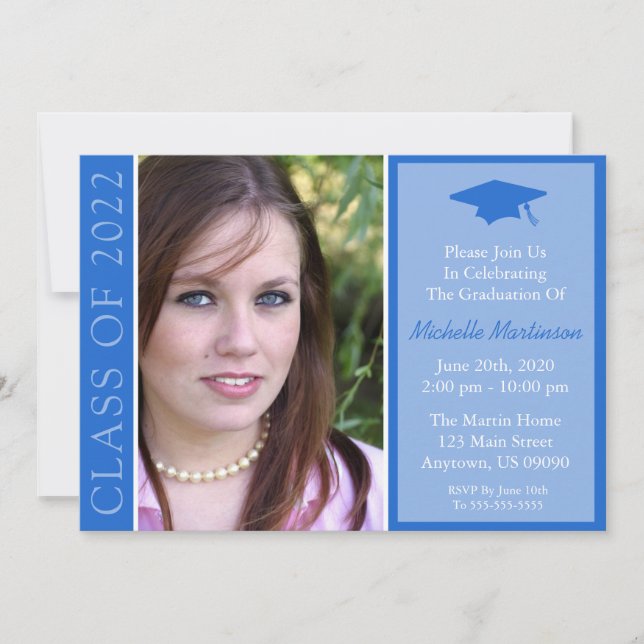 Traditional Class Of 2022 Graduation (Blue) Invitation (Front)