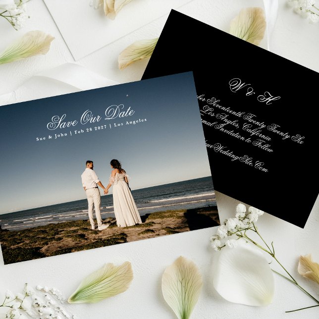 Traditional Classic Calligraphy Monogram Photo Save The Date (Creator Uploaded)