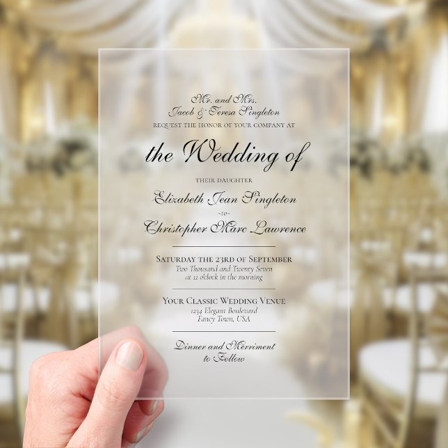 Traditional Classic Elegance Simple Formal Wedding Acrylic Invitations (Frosted Acrylic with Rectangle Cut)