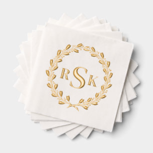 Traditional Classic Floral Wreath Monogram Foil Napkins