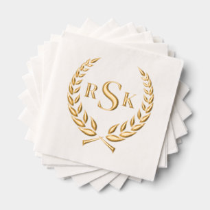 Traditional Classic Wreath Monogram Formal Wedding Foil Napkins