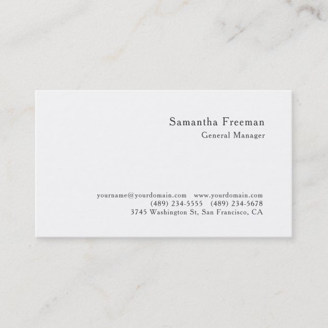 Traditional Classical Plain Black White Minimalist Business Card (Front)