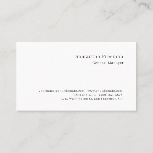 Traditional Classical Plain Black White Minimalist Business Card (Front)