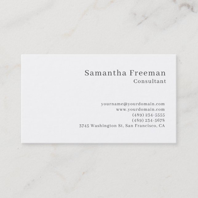 Traditional Clean Plain White Minimalist Business Card (Front)