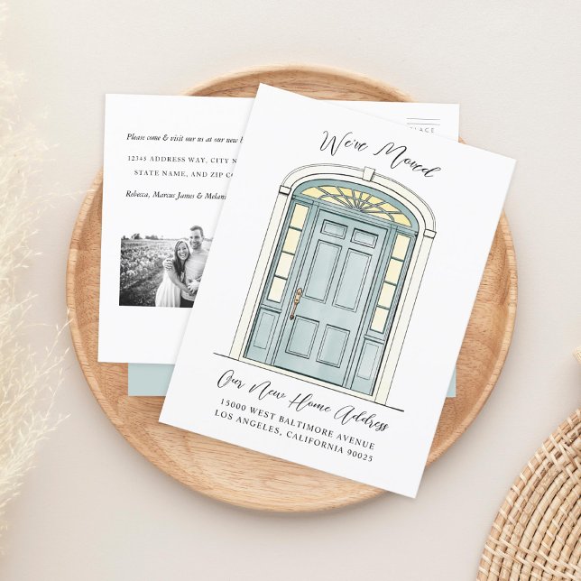 Traditional Colonial Door Illustration Moving Announcement Postcard (Creator Uploaded)
