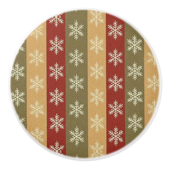 traditional colored Christmas snowflake striped  Ceramic Knob (Front)