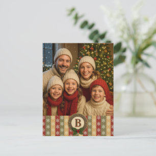 traditional colored Christmas snowflake striped Holiday Postcard