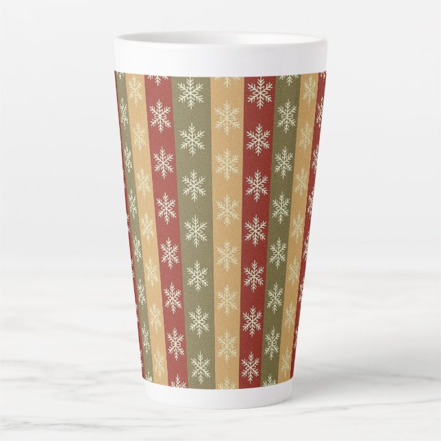 traditional colored Christmas snowflake striped  Latte Mug (Front)