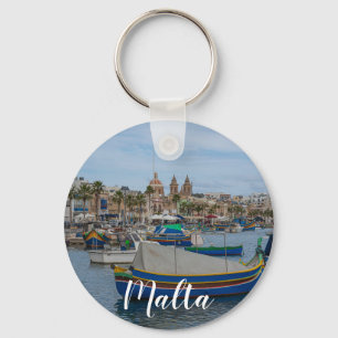 Traditional colorful fishing boats in Malta Key Ring