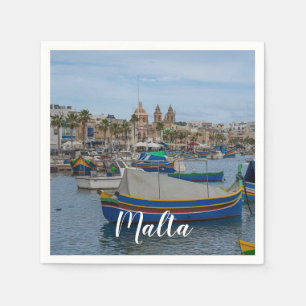 Traditional colorful fishing boats in Malta Napkin