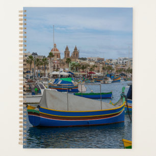Traditional colorful fishing boats in Malta Planner